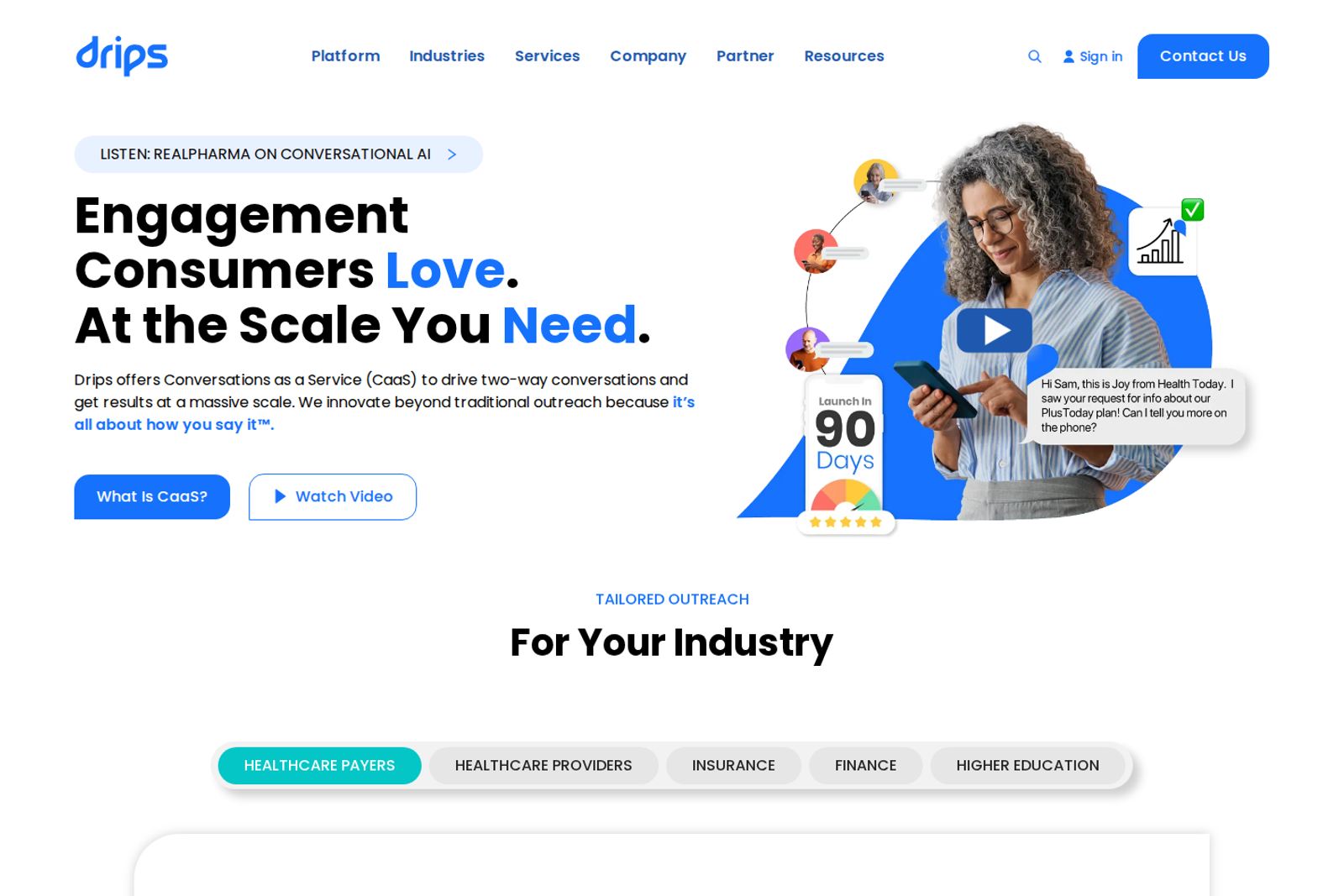 Screenshot of the Drips landing page