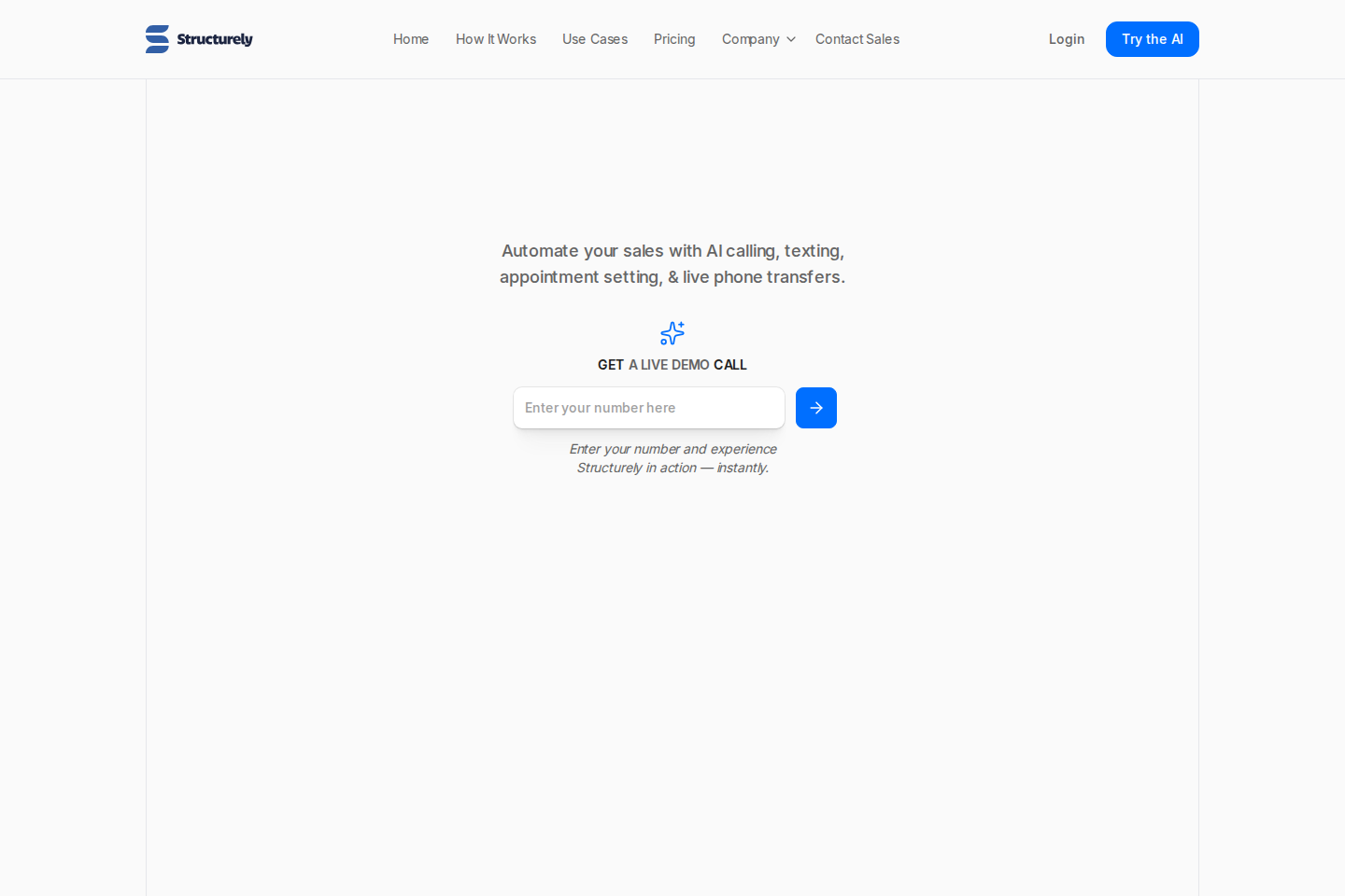 Screenshot of the Structurely landing page