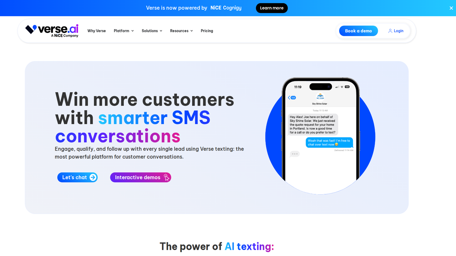 Screenshot of the Verse.ai homepage
