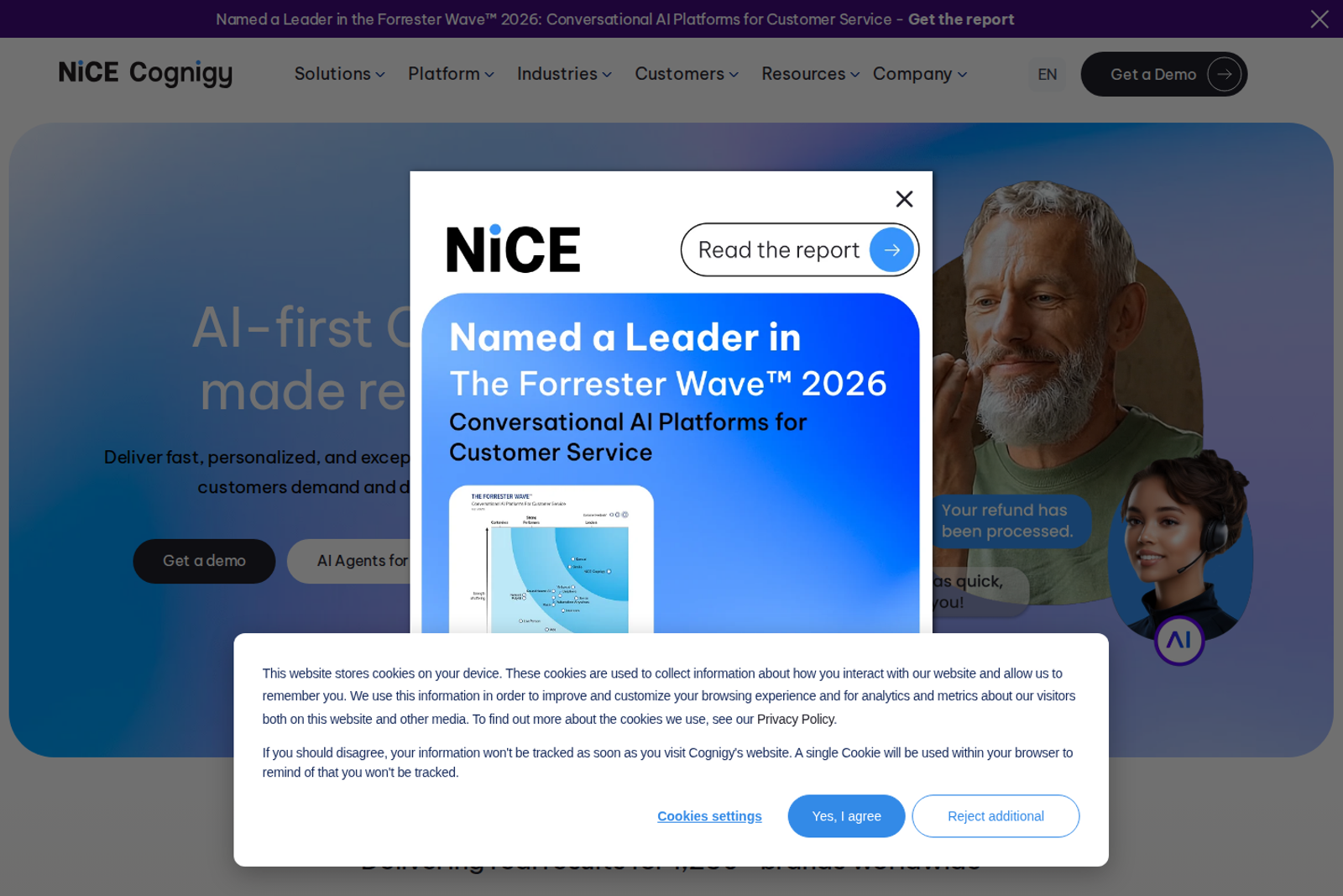 Screenshot of the Cognigy homepage