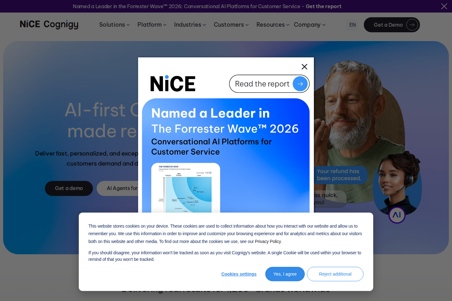 Screenshot of the Cognigy homepage