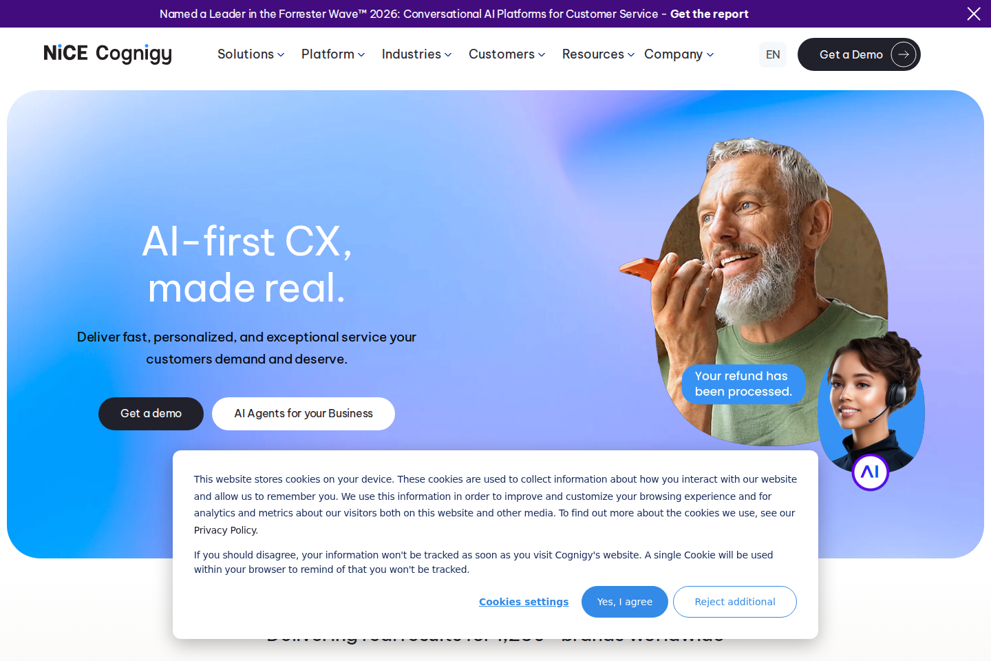 Screenshot of the Cognigy homepage