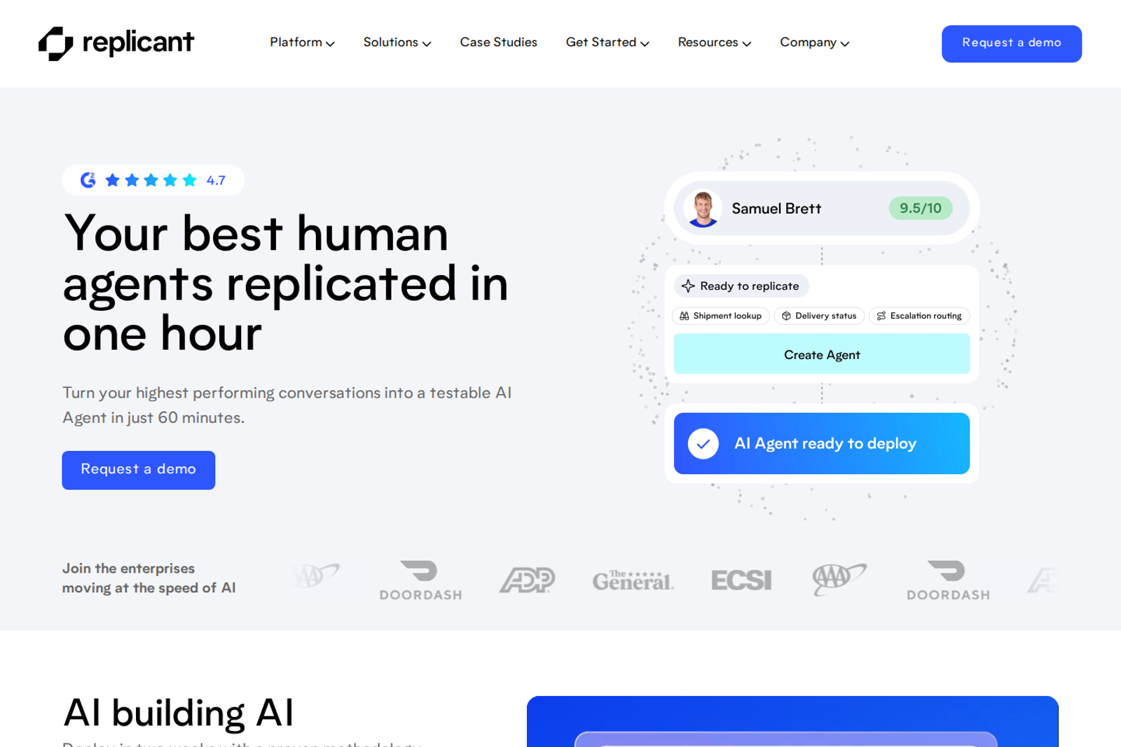 Screenshot of the Replicant homepage