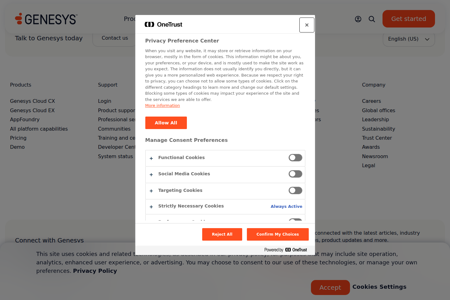 Screenshot of the Genesys homepage