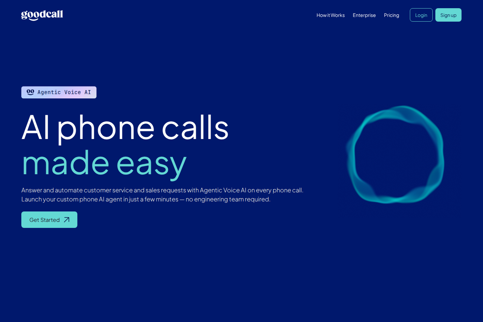 Screenshot of the GoodCall landing page