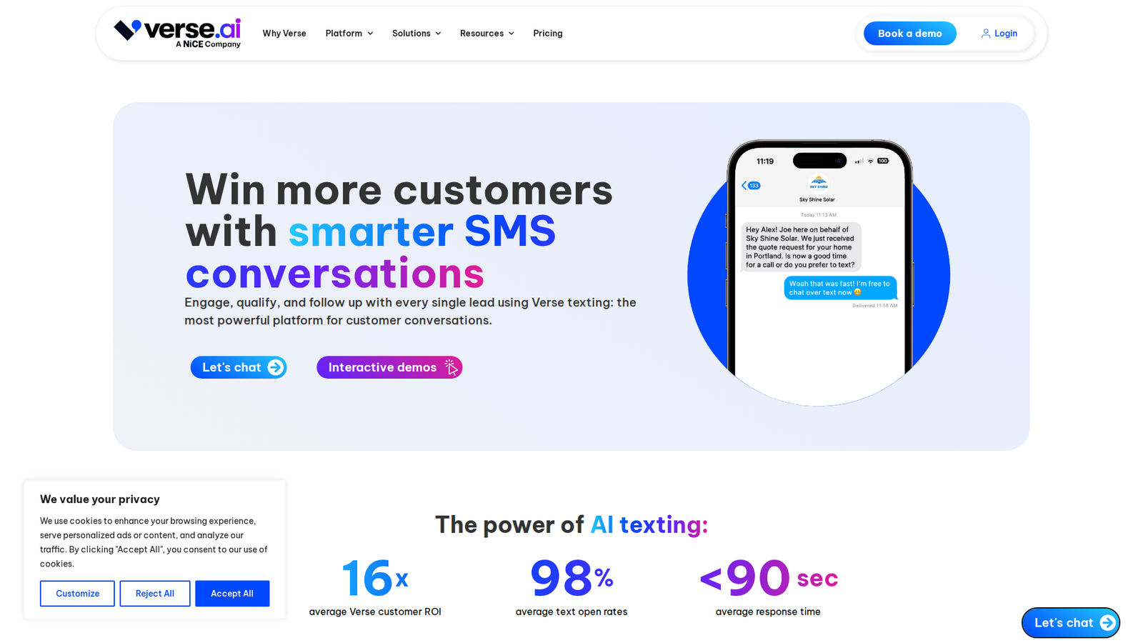 Screenshot of the Verse.ai homepage