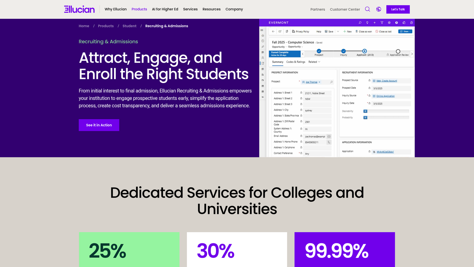 Screenshot of the Ellucian CRM Recruit page