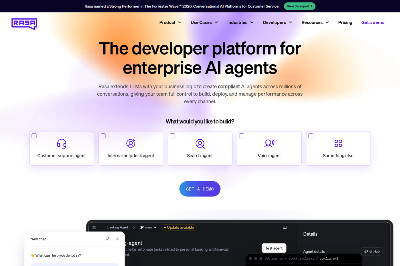 Screenshot of the Rasa landing page