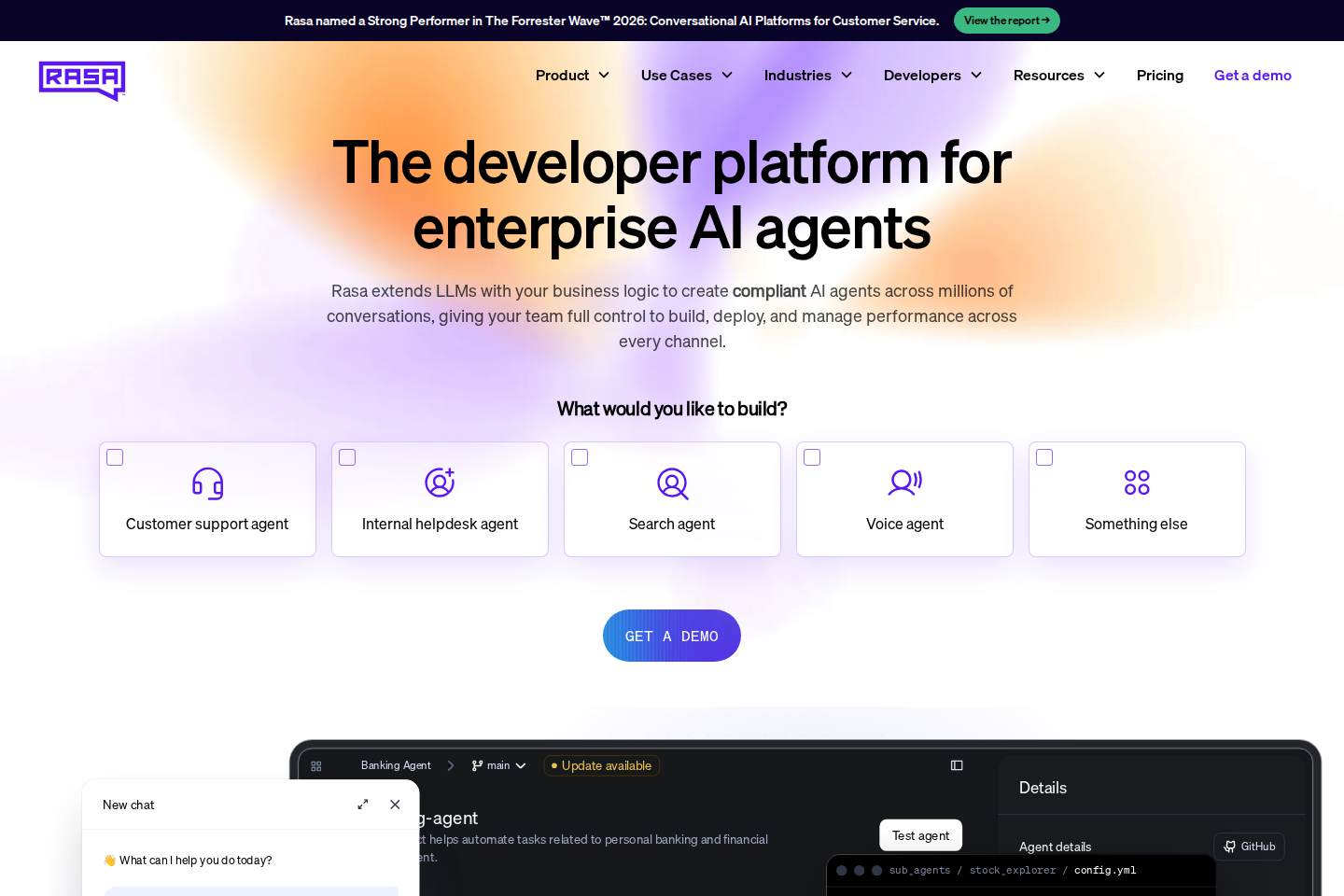 Screenshot of the Rasa landing page