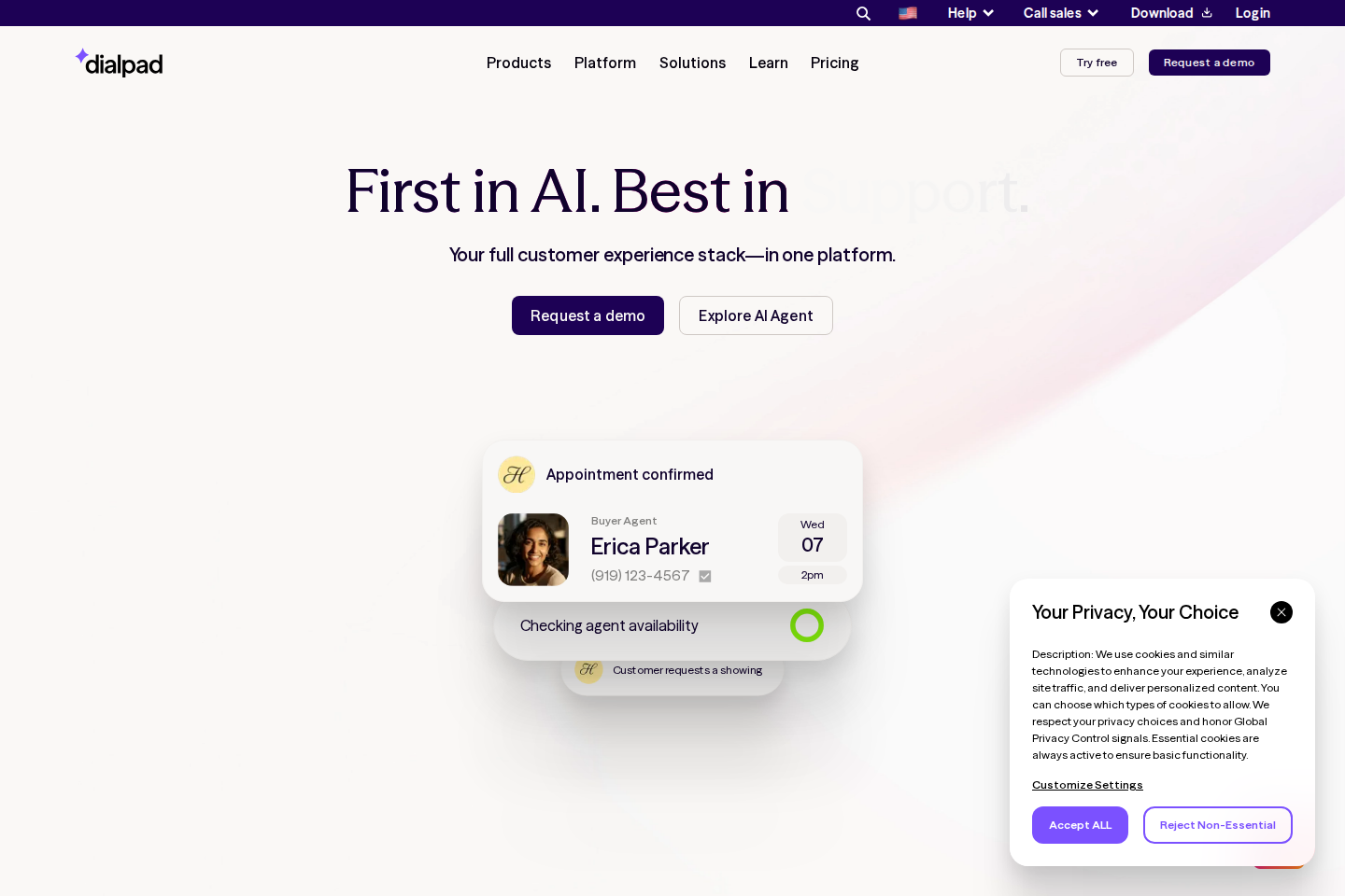 Screenshot of the Dialpad landing page