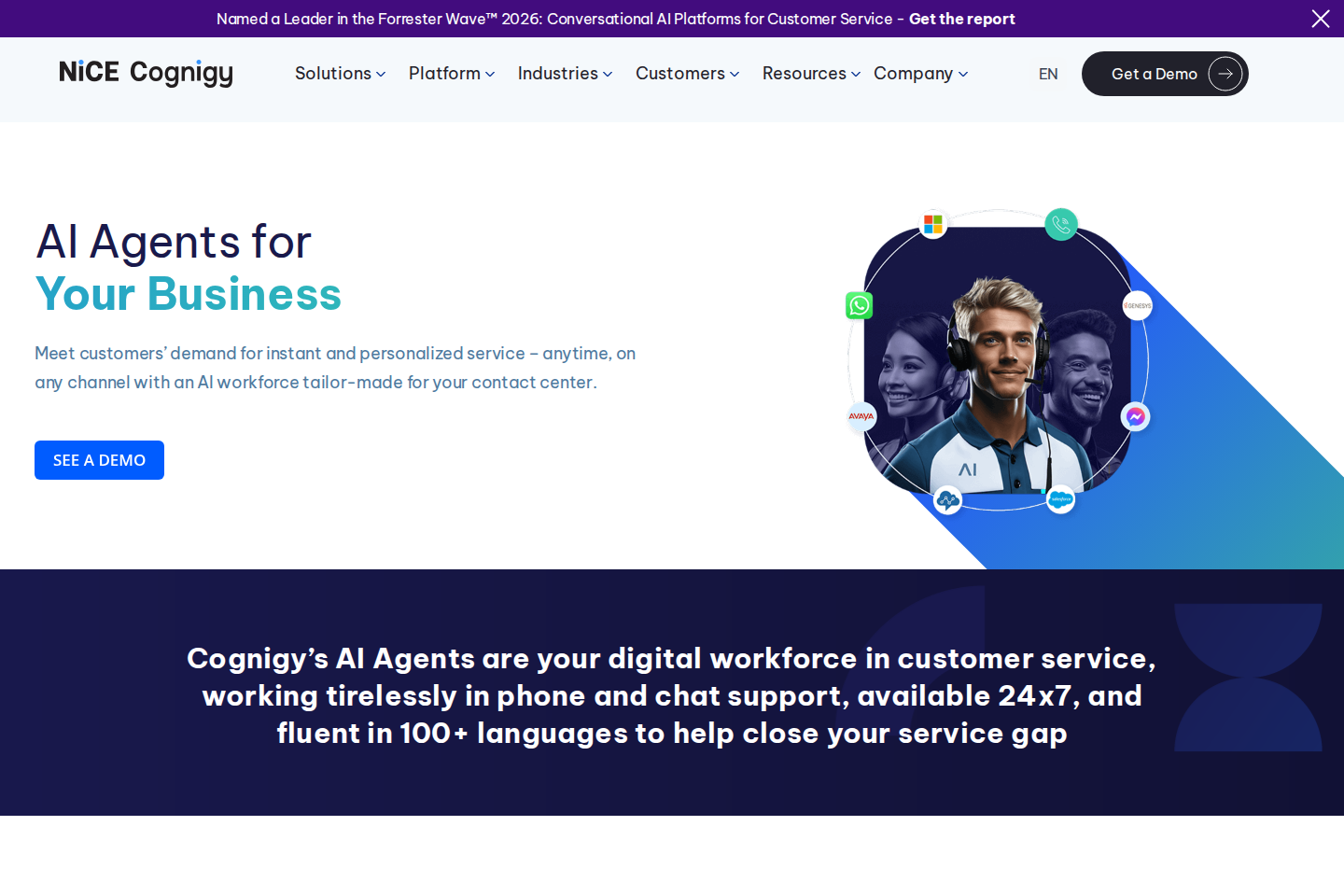 Screenshot of the Cognigy website