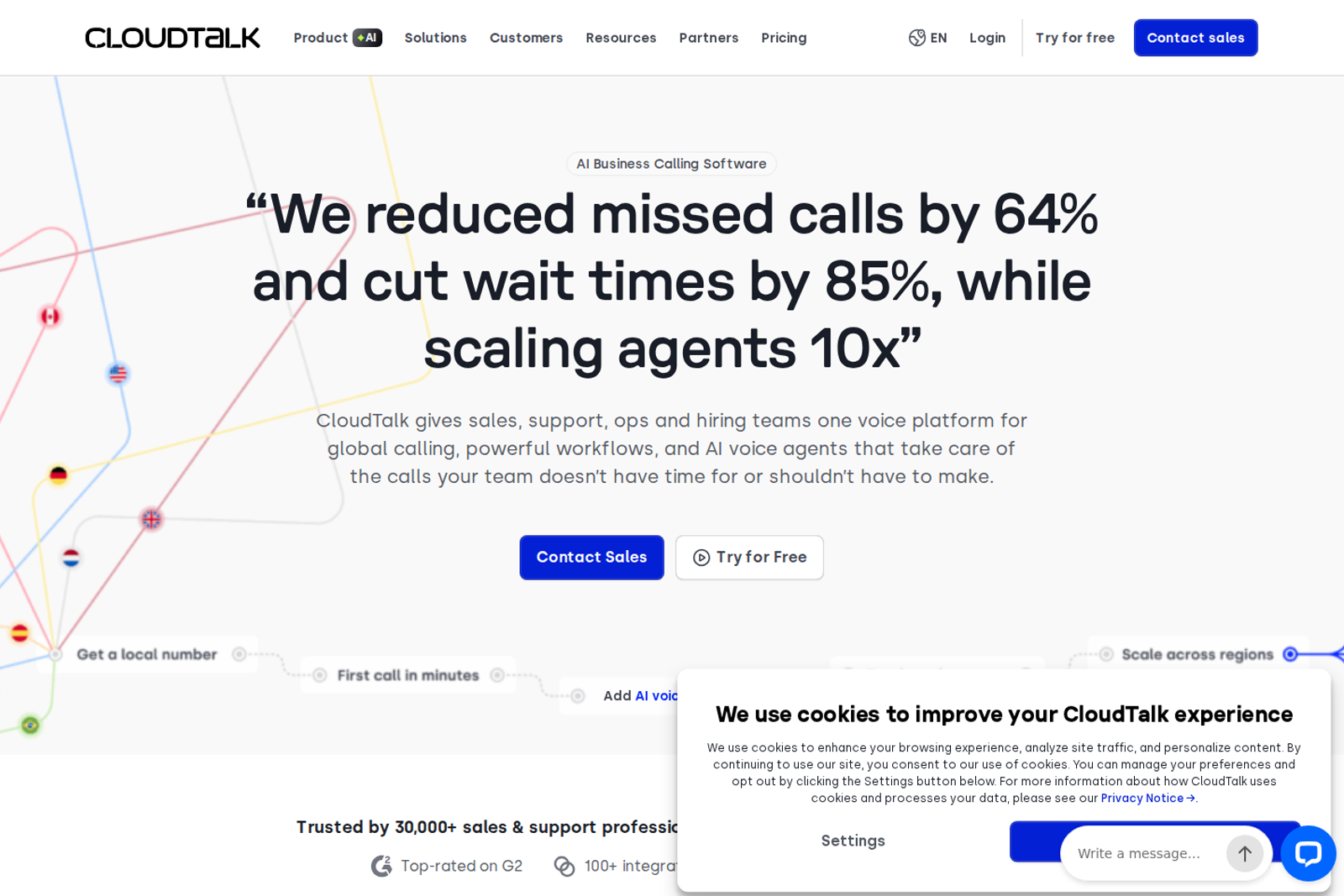 Screenshot of the Cloudtalk landing page