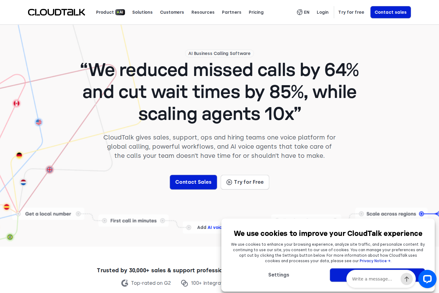Screenshot of the Cloudtalk landing page