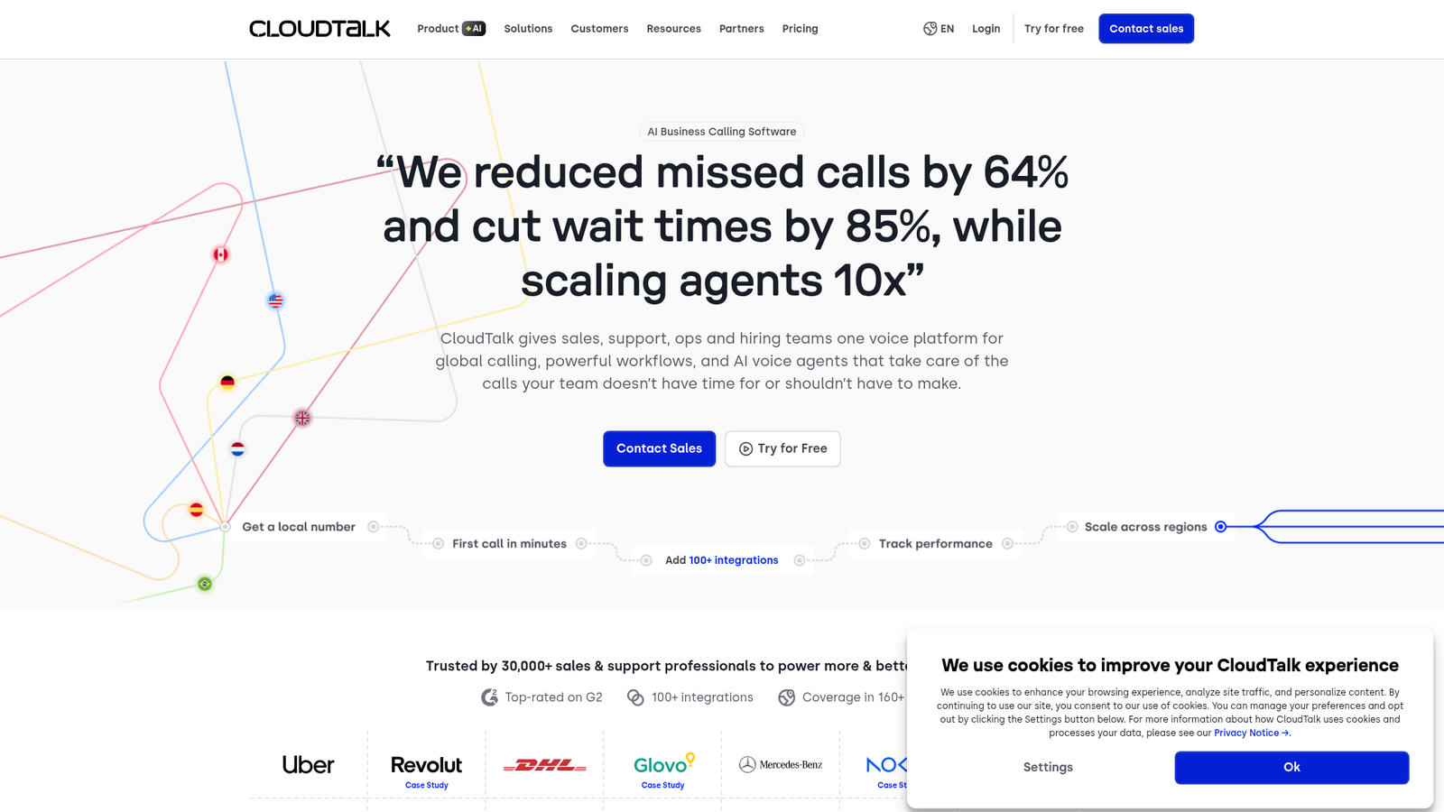 Screenshot of the CloudTalk homepage