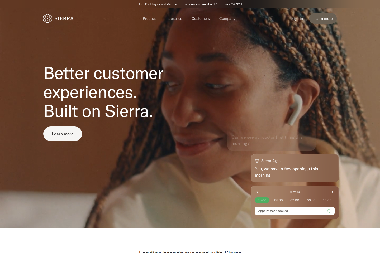Screenshot of the Sierra homepage