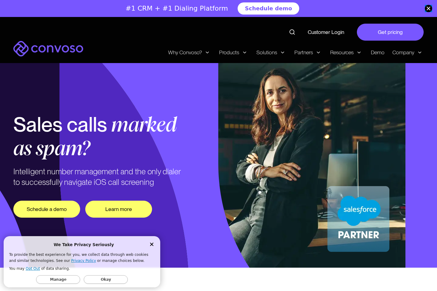 Screenshot of the Convoso landing page