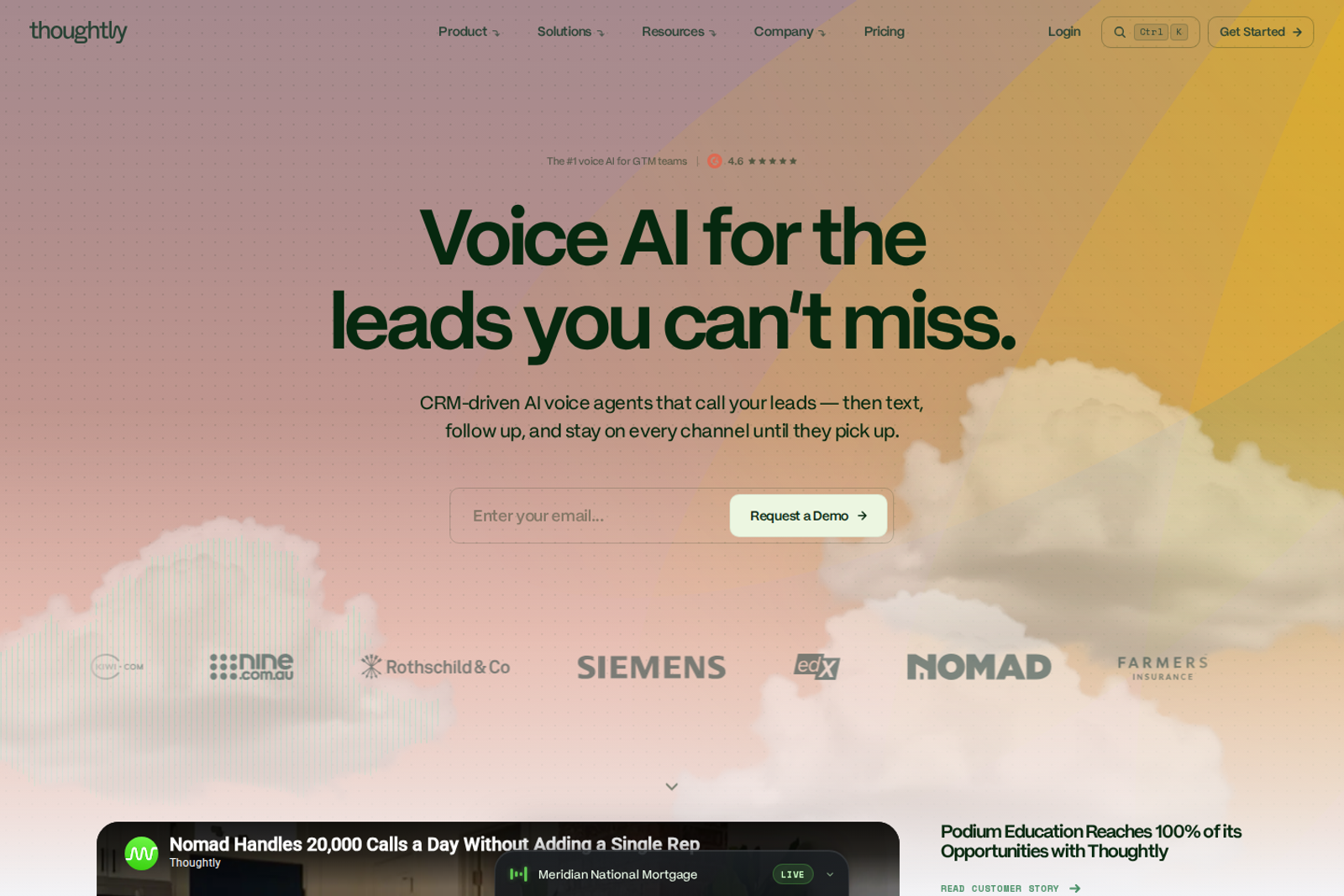 Screenshot of the Thoughtly homepage