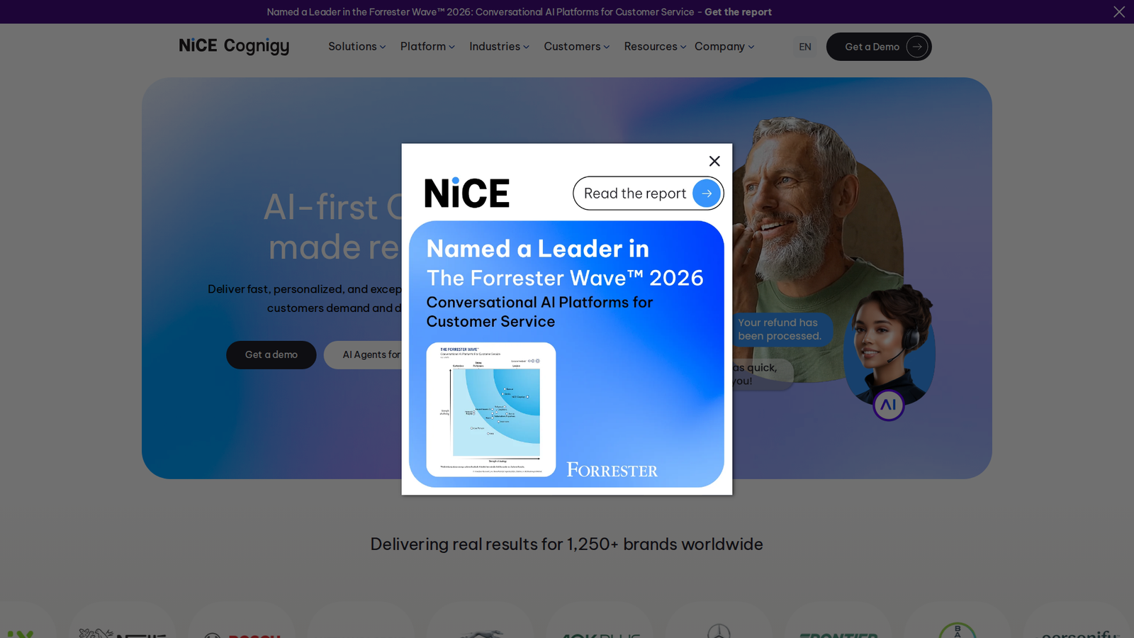 Screenshot of the Cognigy homepage