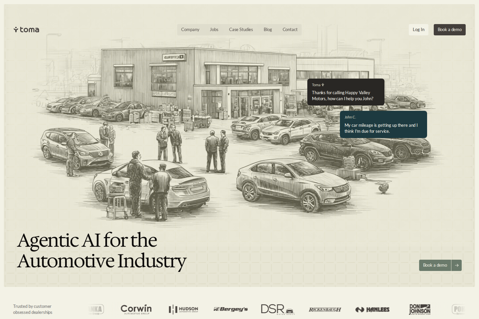 Screenshot of the Toma landing page