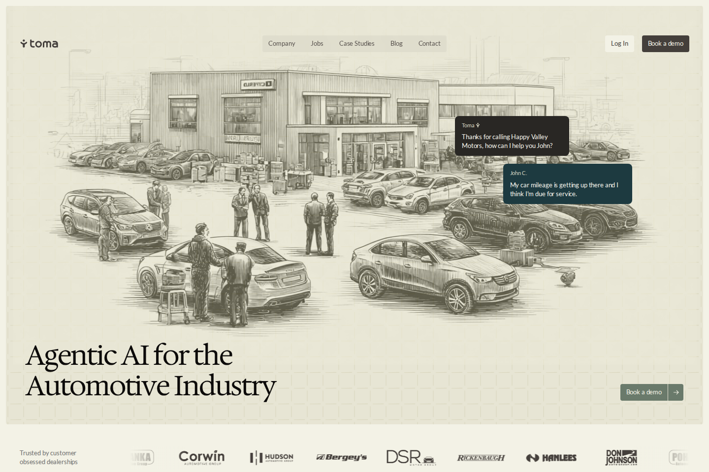 Screenshot of the Toma landing page