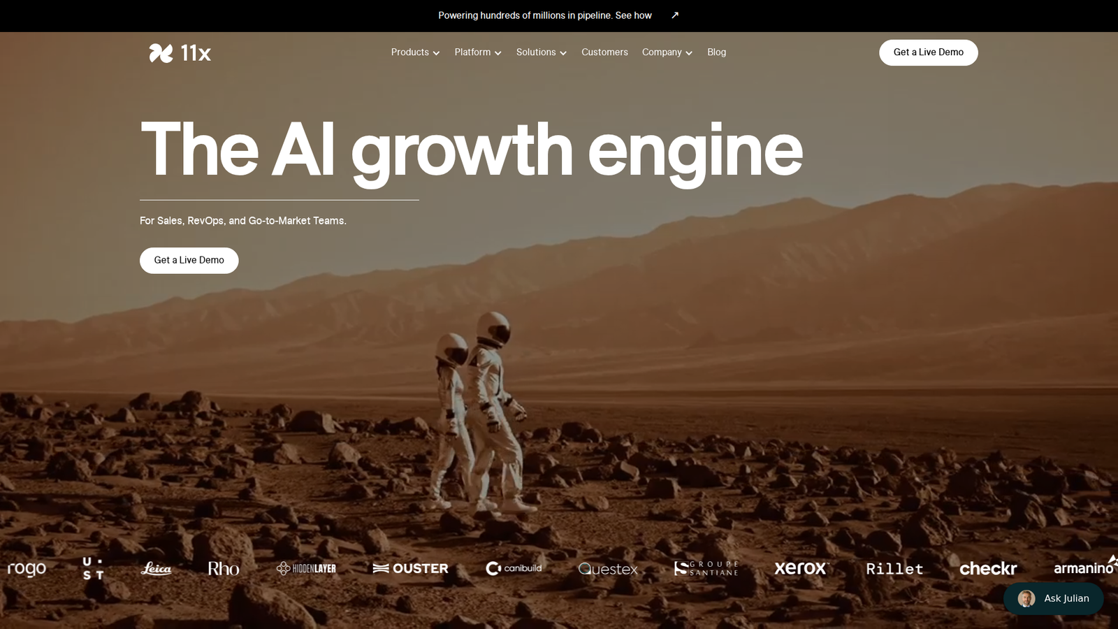 Screenshot of the 11x.ai website
