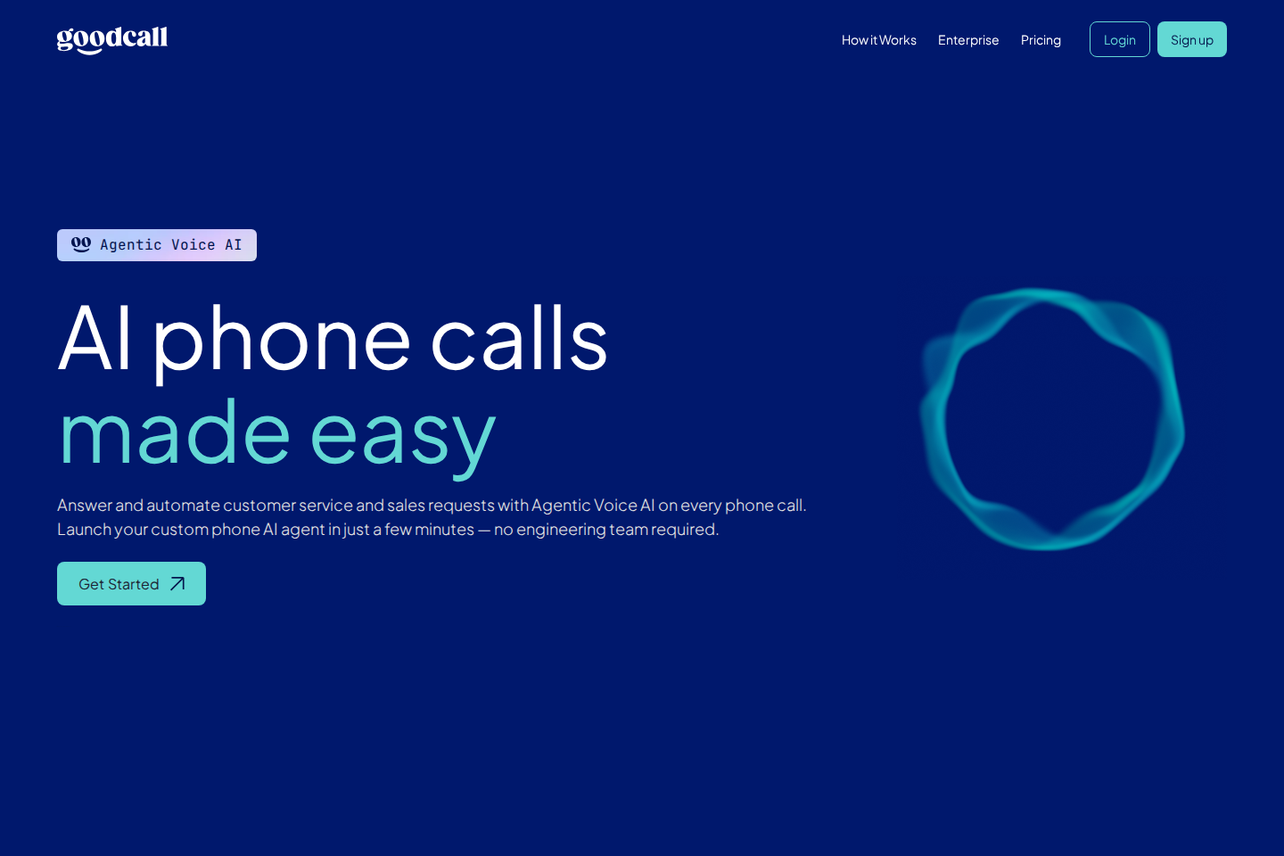 Screenshot of the GoodCall homepage