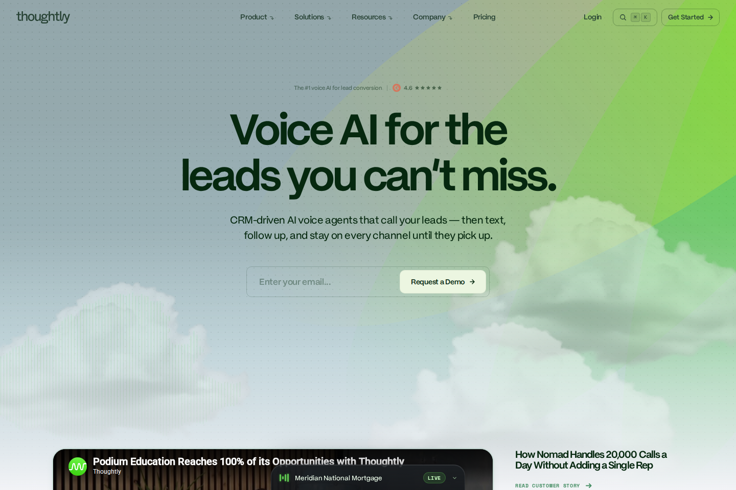 Screenshot of the Thoughtly homepage