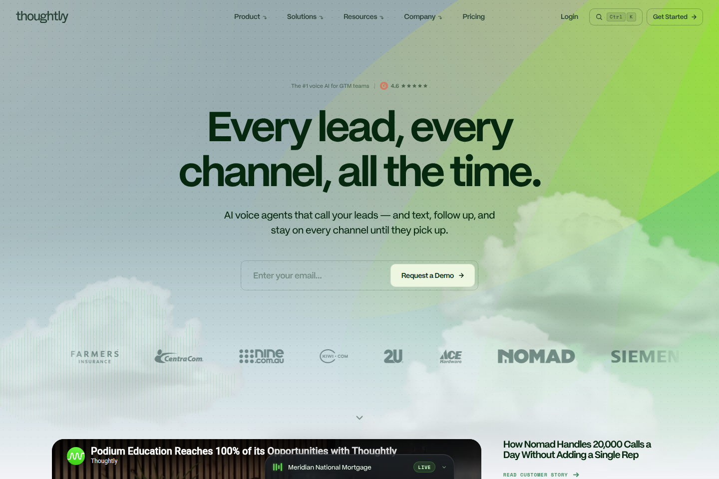 Screenshot of the Thoughtly landing page