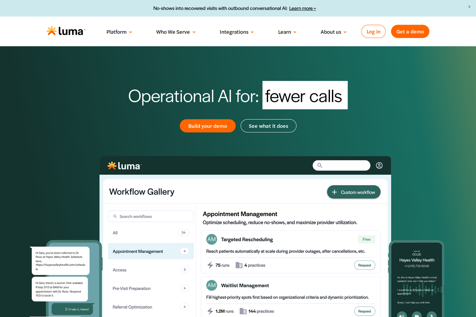 Screenshot of the Luma Health landing page