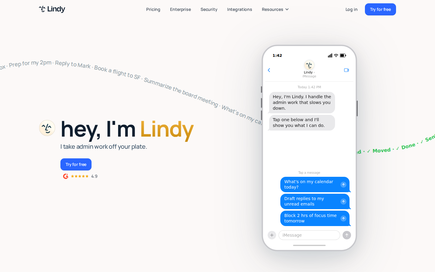 Screenshot of the Lindy AI phone agent page