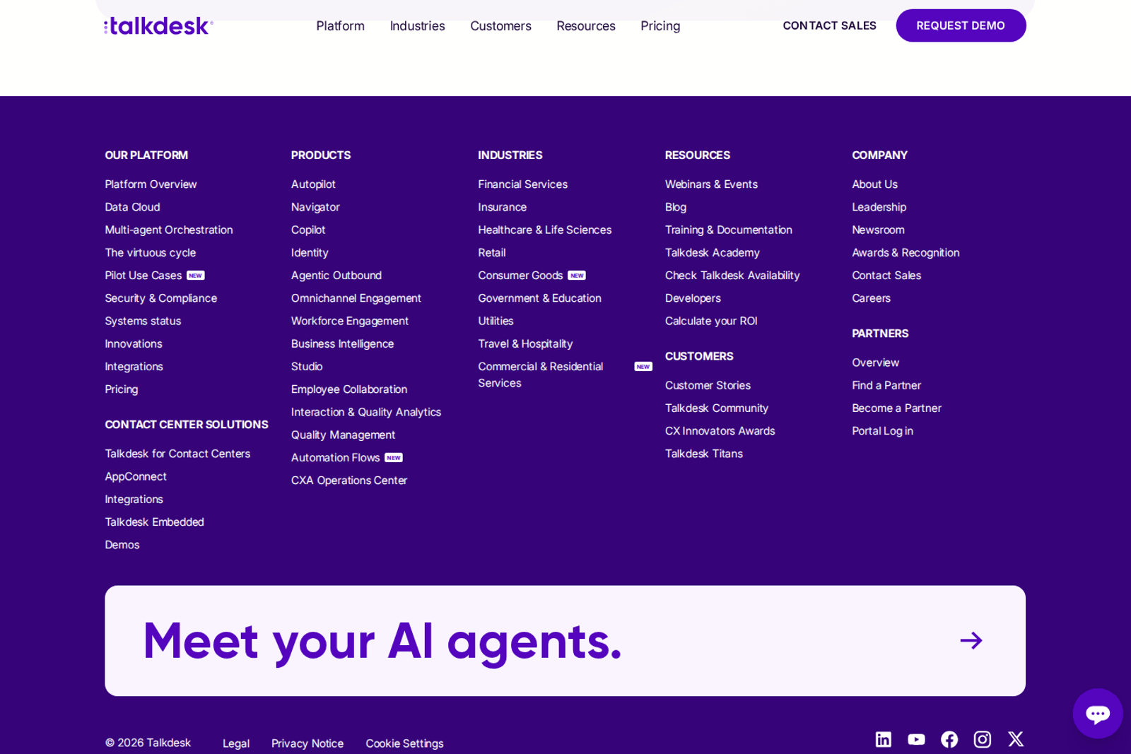 Screenshot of the Talkdesk homepage