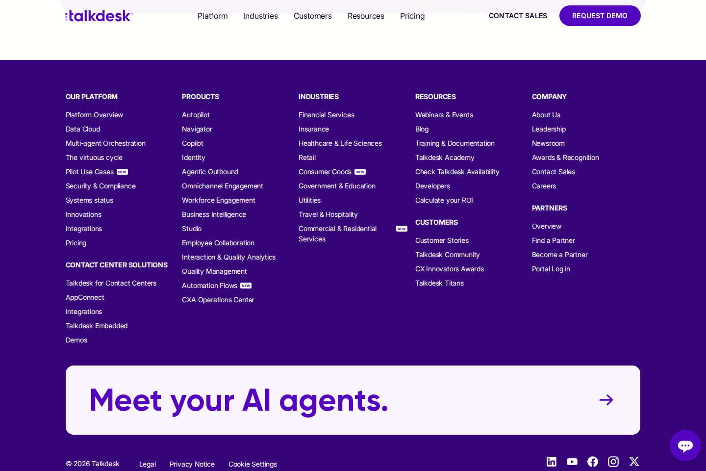 Screenshot of the Talkdesk homepage