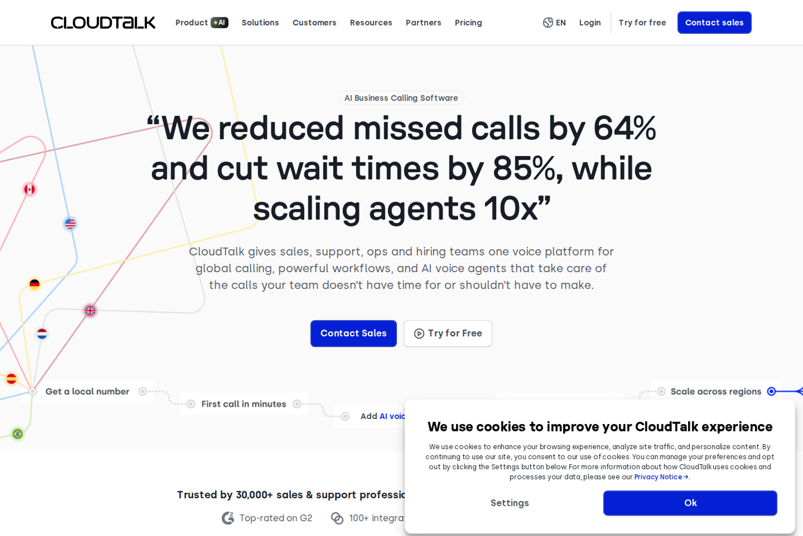 Screenshot of the CloudTalk landing page