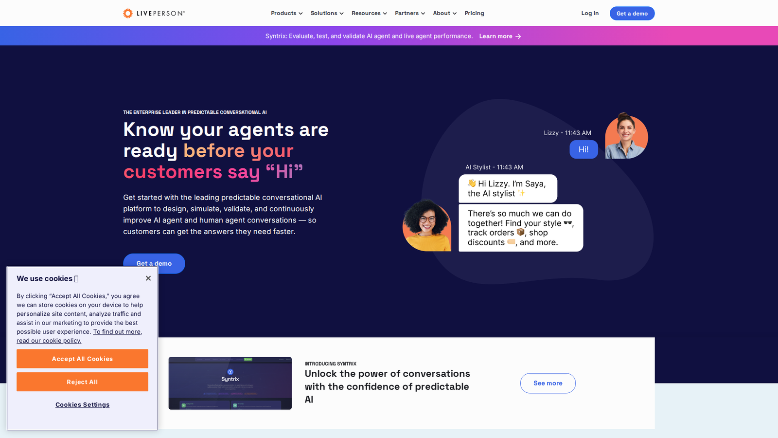 Screenshot of the LivePerson homepage