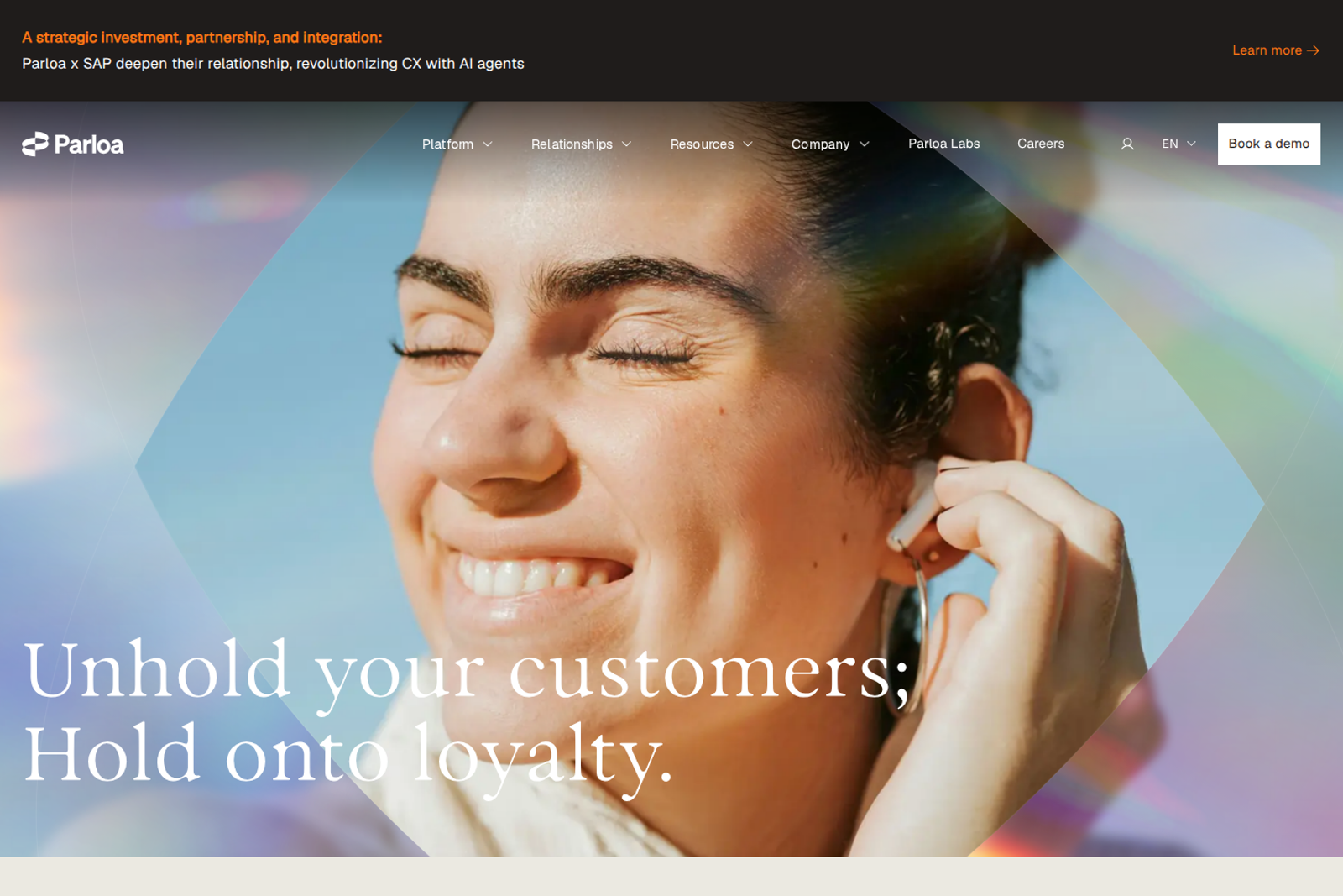 Screenshot of the Parloa landing page