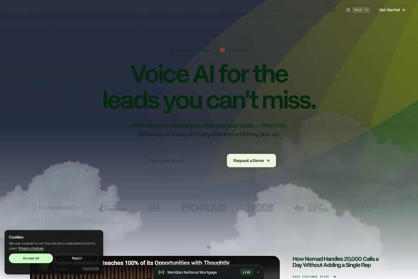 Screenshot of the Thoughtly landing page