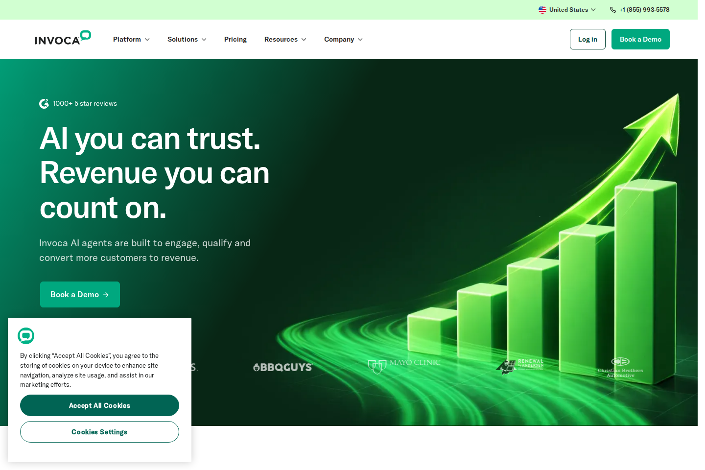 Screenshot of the Invoca landing page