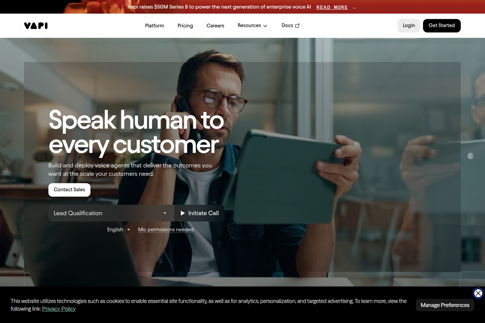 Screenshot of the Vapi landing page