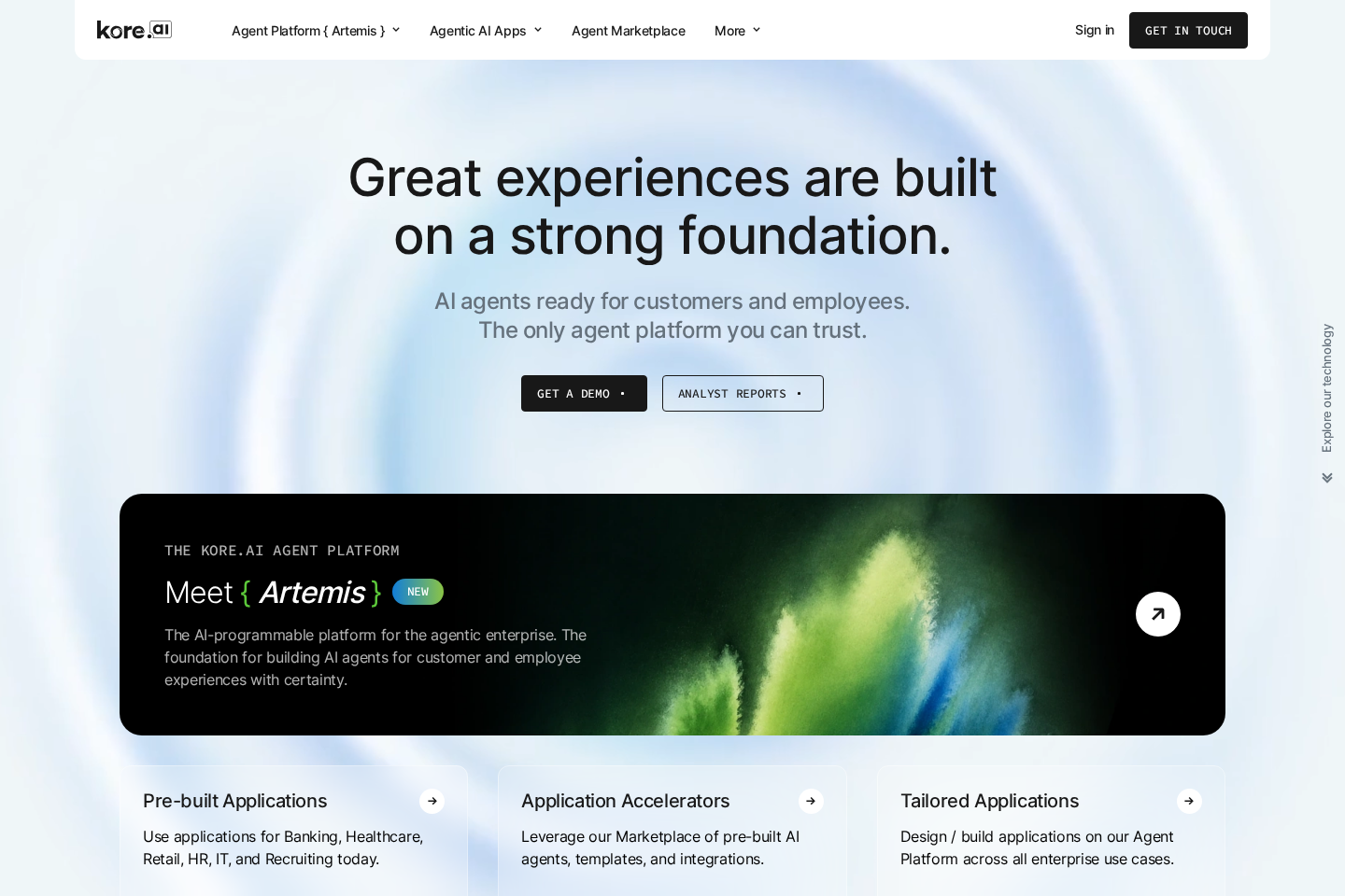 Screenshot of the Kore.ai landing page