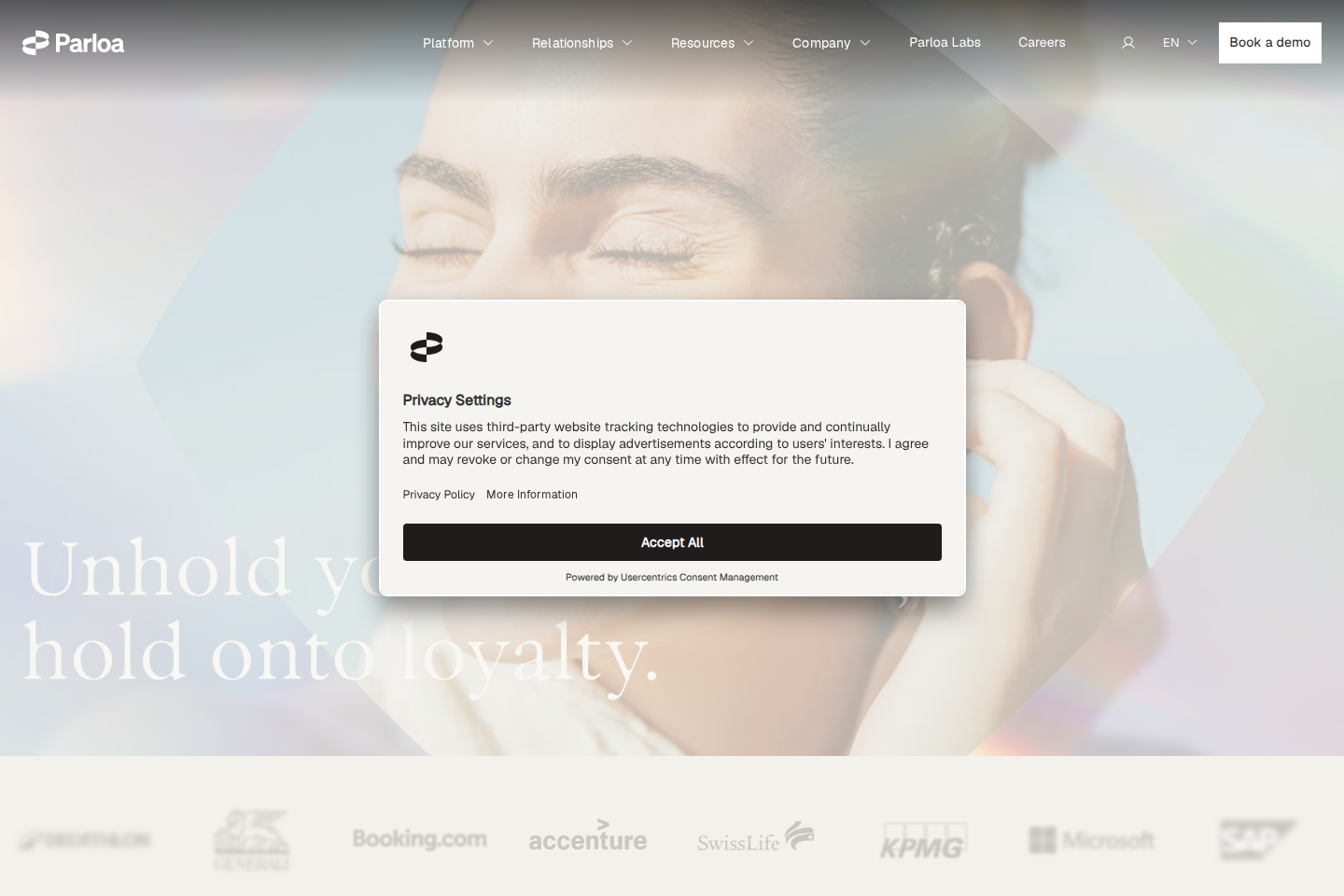Screenshot of the Parloa homepage