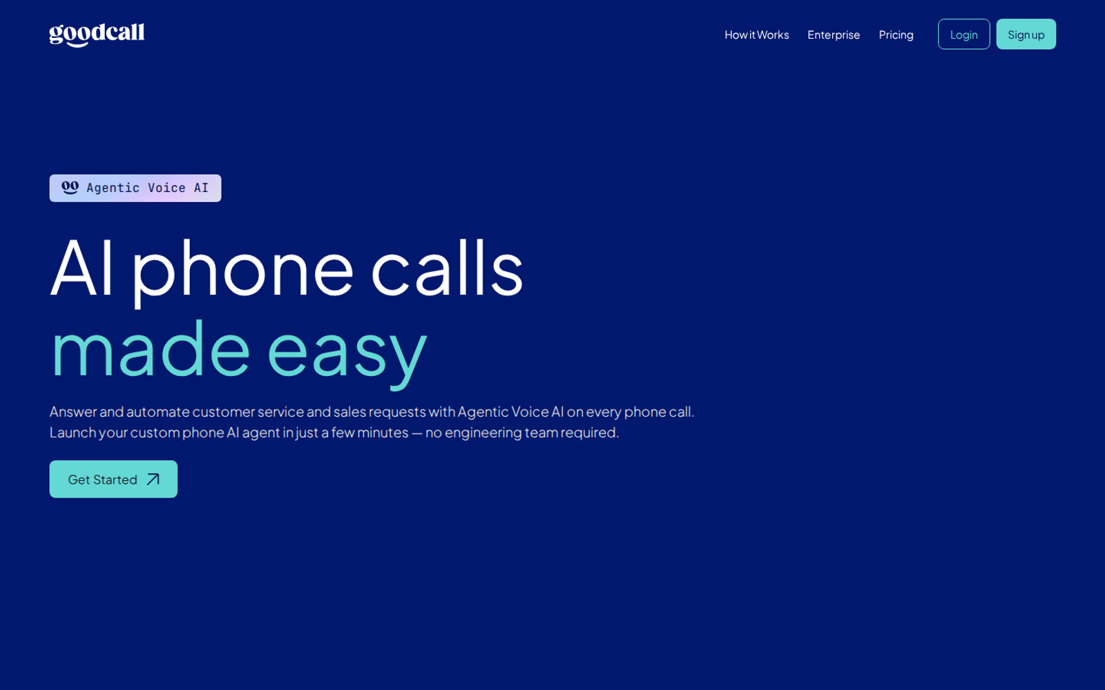 Screenshot of the Goodcall homepage