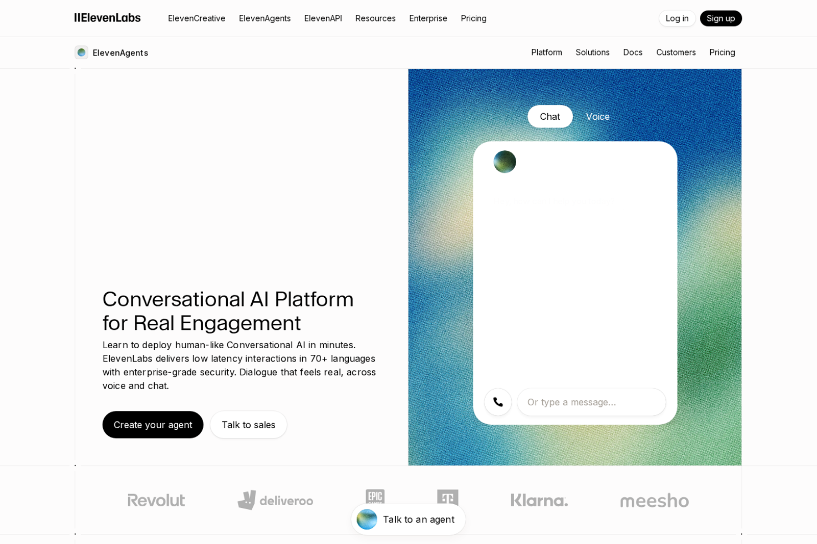 Screenshot of the ElevenLabs Conversational AI page