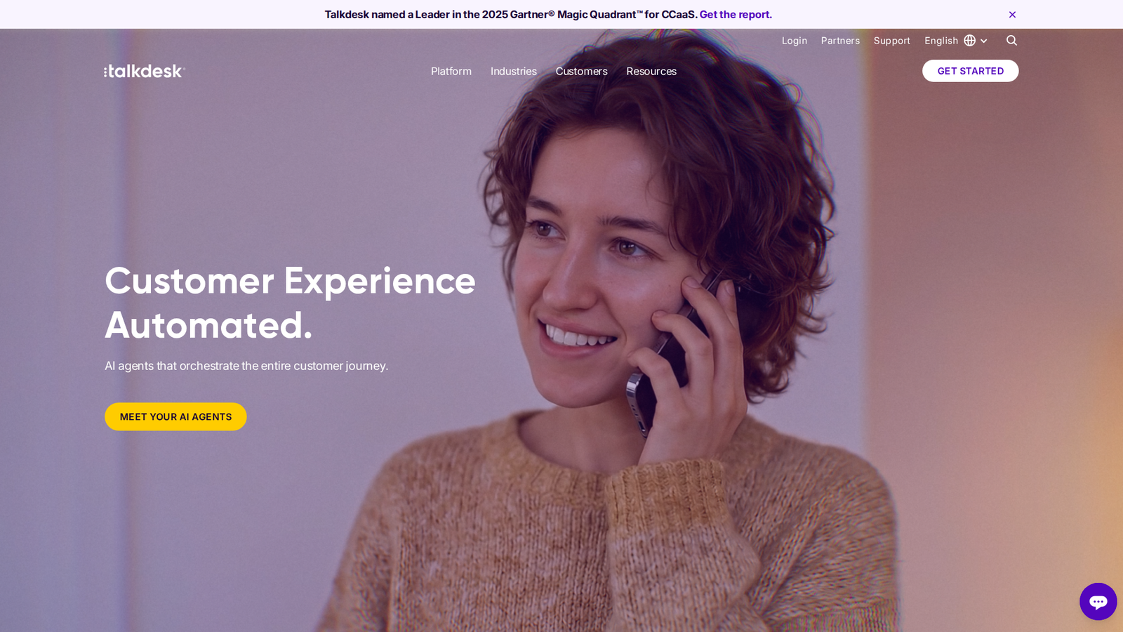 Screenshot of the Talkdesk homepage