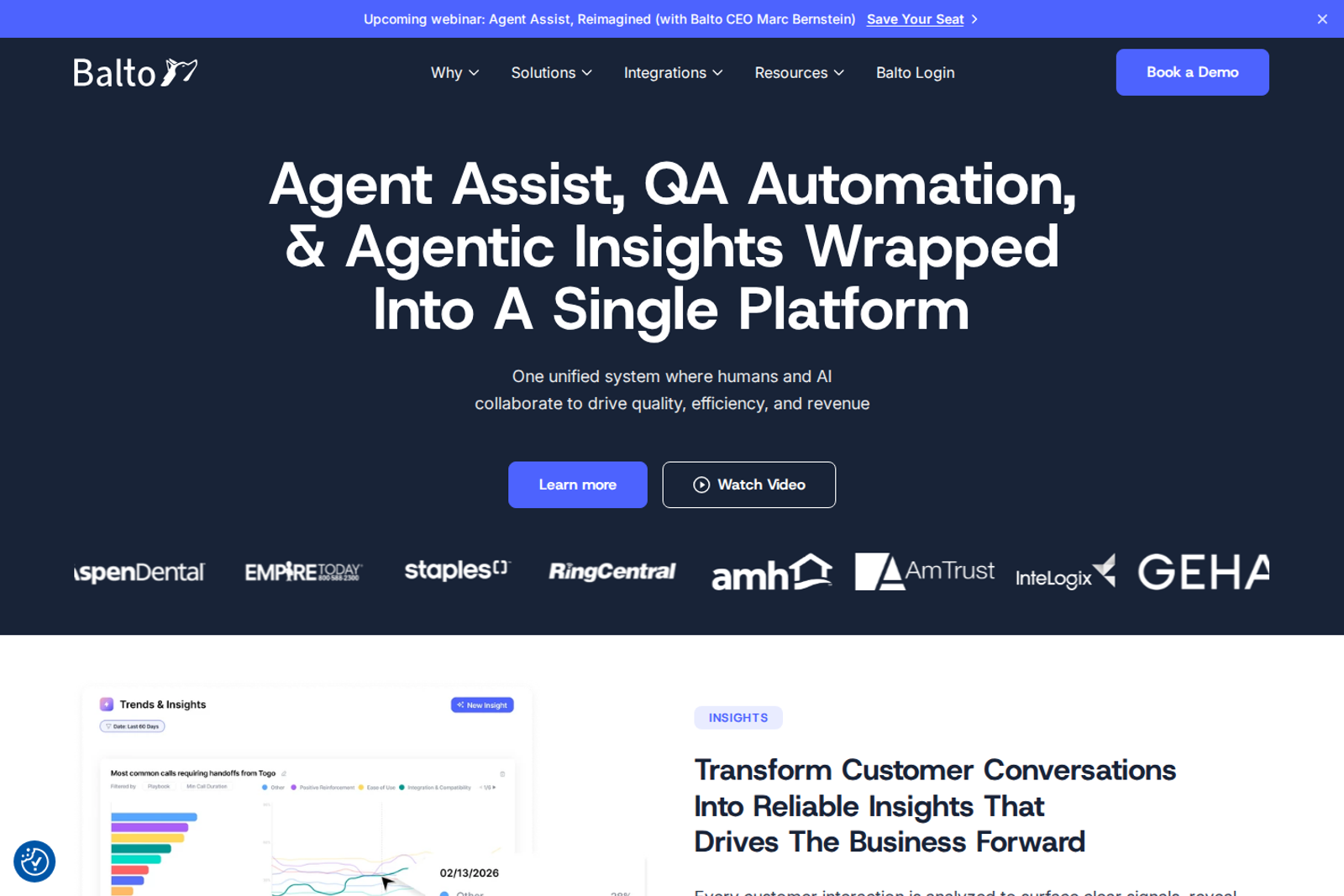 Screenshot of the Balto landing page