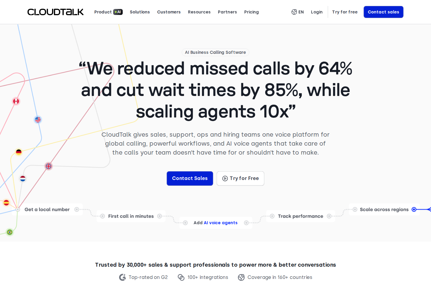 Screenshot of the CloudTalk landing page