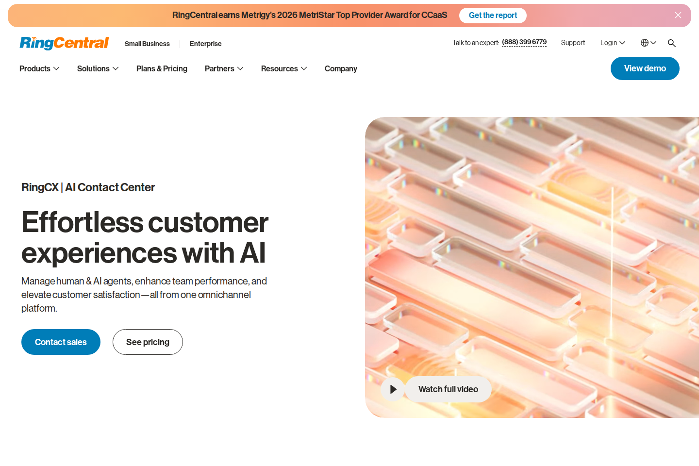 Screenshot of the RingCentral RingCX page