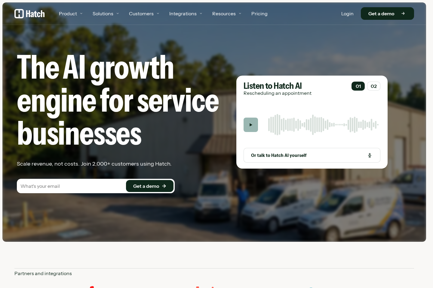 Screenshot of the Hatch landing page