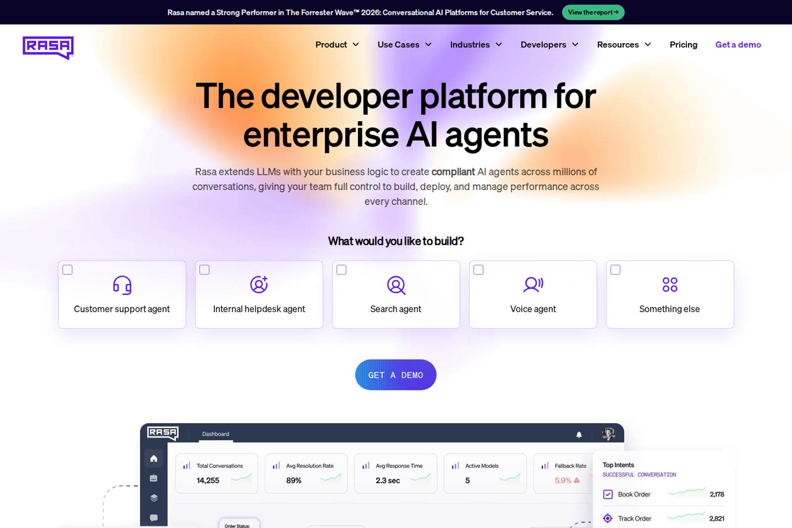 Screenshot of the Rasa homepage