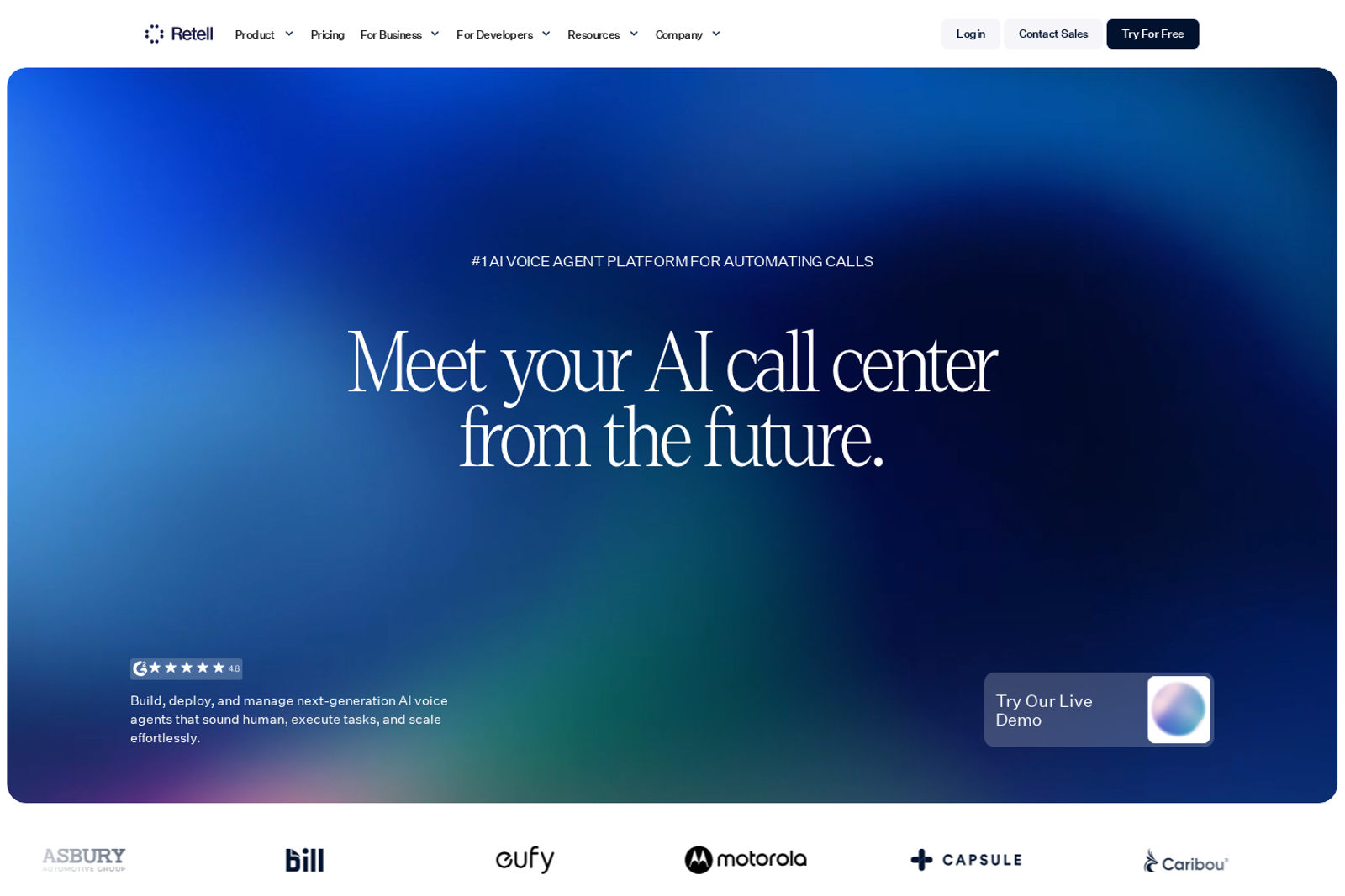 Screenshot of the Retell AI landing page