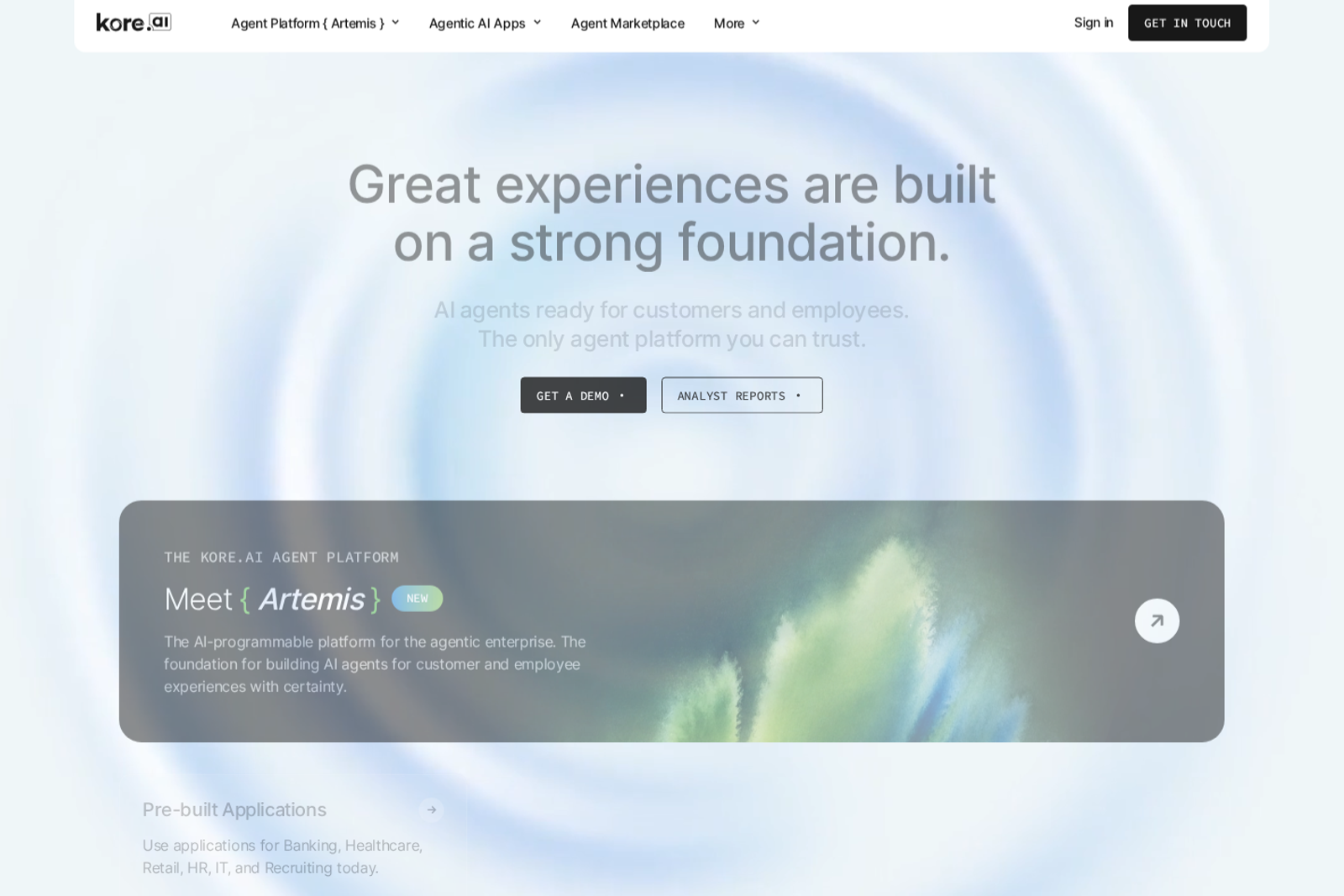 Screenshot of the Kore.ai homepage